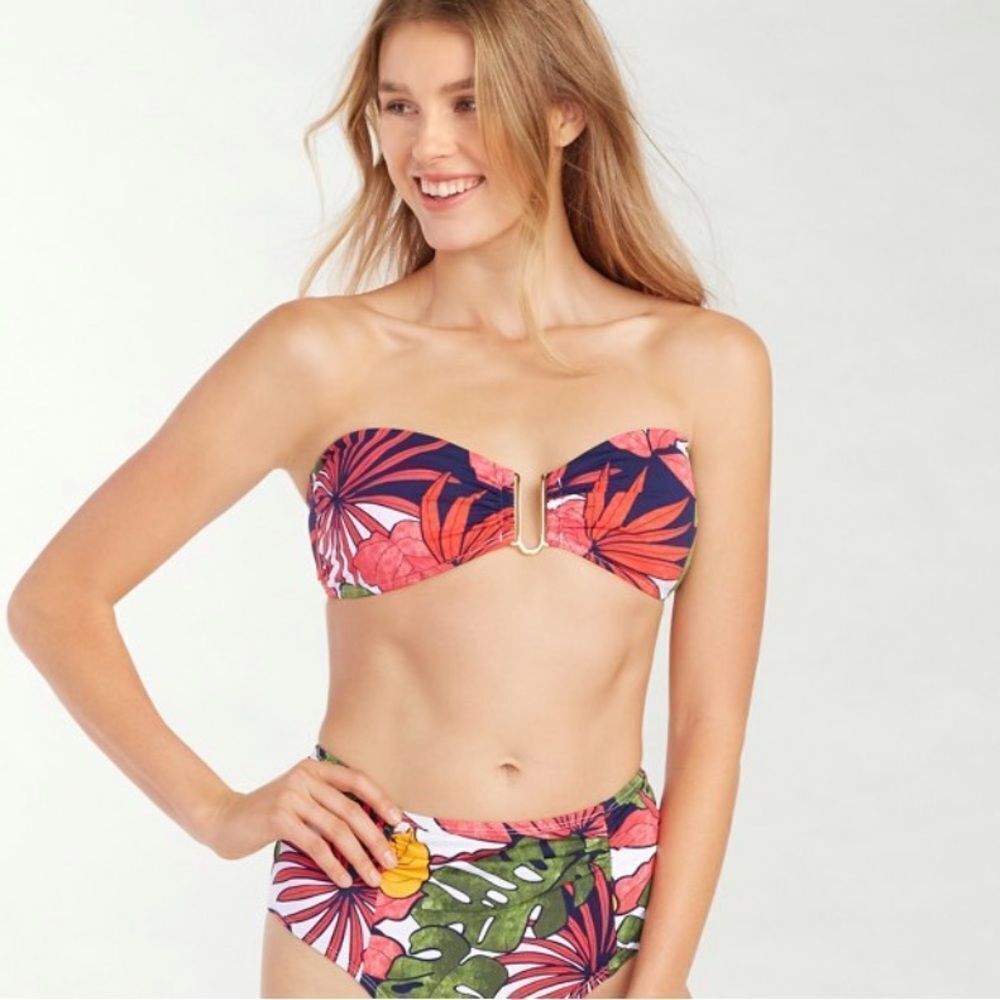 Tommy Bahama Remy Retro U-Ring Bandeau Bikini Top Multi‎ M Nwt